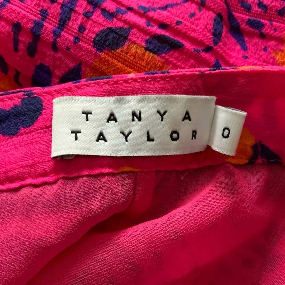 TANYA TAYLOR Kayla Dress Falling Floral Flower Ruffle Silk Event Hot Pink Size 0 - Picture 15 of 16